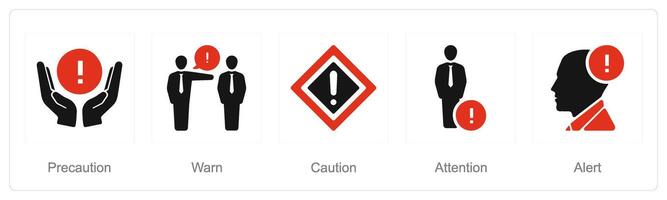 A set of 5 Hazard Danger icons as precaution, warn, caution vector