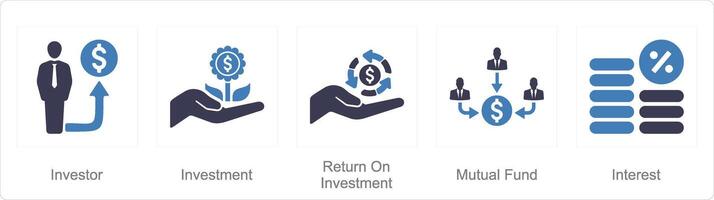 A set of 5 Investment icons as investor, investment, return on investment vector