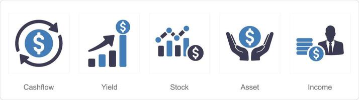 A set of 5 Investment icons as cashflow, yield, stock vector