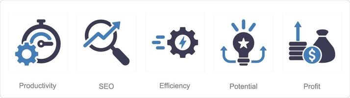 A set of 5 Increase Sale icons as productivity, seo, efficiency vector