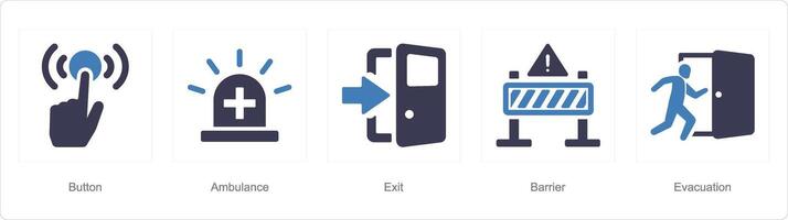 A set of 5 Emergency icons as button, ambulance, exit vector