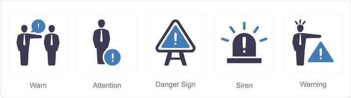 A set of 5 Hazard Danger icons as warn, attention, danger sign vector