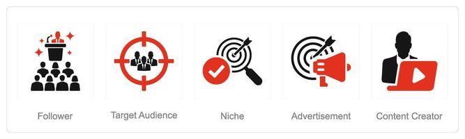 A set of 5 Influencer icons as follower, target audience vector