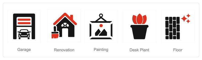 A set of 5 Home Interior icons as garage, renovation, painting vector