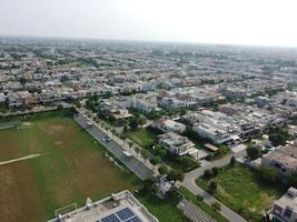 Aerial view of city with drone. photo