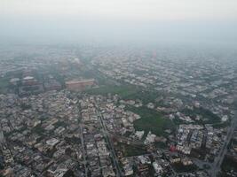 Aerial view of city with drone. photo