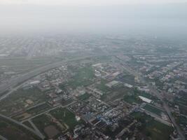 Aerial view of city with drone. photo