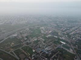 Aerial view of city with drone. photo