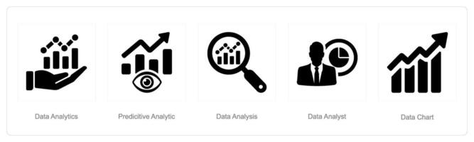 A set of 5 Data analysis icons as data analytics, predictive analytics, data analysis vector