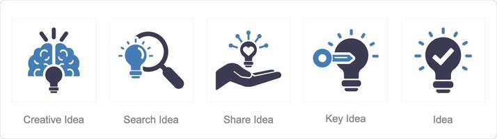 A set of 5 Idea icons as creative idea, search idea, share idea vector