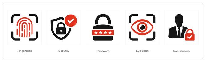 A set of 5 Cyber Security icons as fingerprint, security, password vector