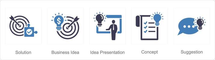 A set of 5 Idea icons as solution, business idea, idea presentation vector