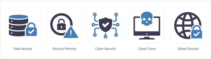 A set of 5 Cyber Security icons as data security, security warning, cyber security vector