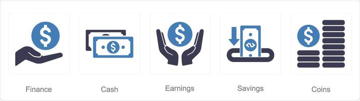 A set of 5 Finance icons as finance, cash, earning vector