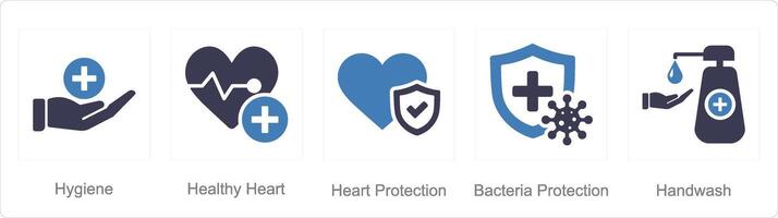 A set of 5 Hygiene icons as hygiene, healthy heart, heart protection vector