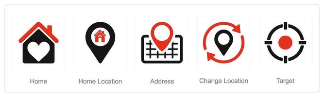 A set of 5 Location icons as home, home location, address vector