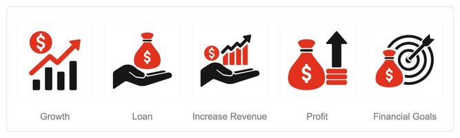 A set of 5 Finance icons as growth, loan, increase revenue vector