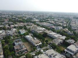 Aerial view of city with drone. photo