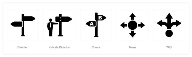 A set of 5 Direction icons as direction, indicate direction, choice vector