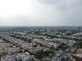 Aerial view of city with drone. photo