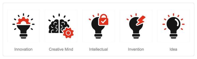 A set of 5 Intellectual Property icons as innovation, creative mind, intellectual vector