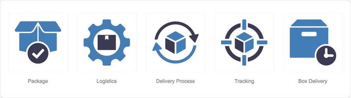 A set of 5 delivery icons as package, product, parcel vector