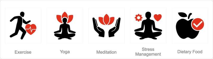 A set of 5 Mix icons as exercise, yoga, medidation vector