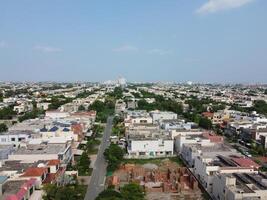 Aerial view of city with drone. photo