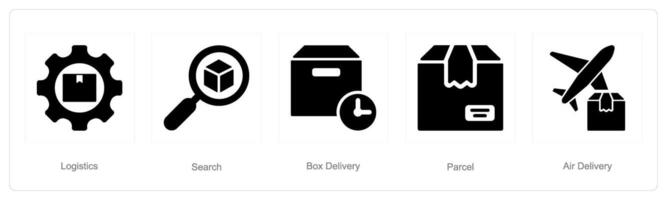 A set of 5 delivery icons as logistics, search, box delivery vector