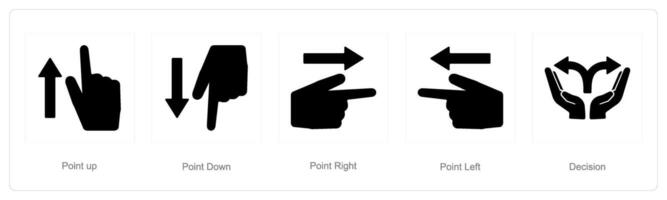 A set of 5 Direction icons as point up, point down, point right vector