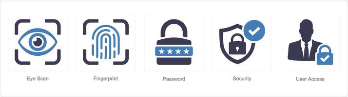A set of 5 Cyber Security icons as eye scan, fingerprint, password vector