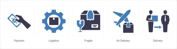 A set of 5 delivery icons as logistics, search, box delivery vector