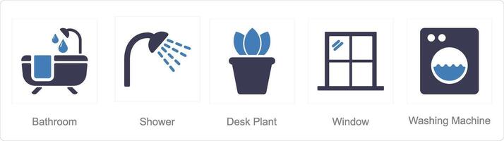 A set of 5 Home Interior icons as bathroom, shower, desk plant vector