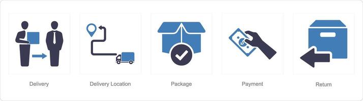 A set of 5 delivery icons as delivery, delivery location, package vector