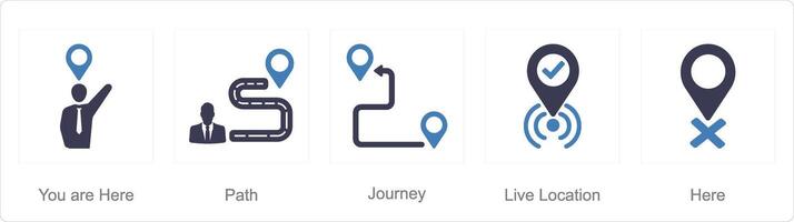 A set of 5 Location icons as you are here, path, journey vector