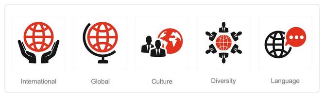 A set of 5 Language icons as international, global, culture vector