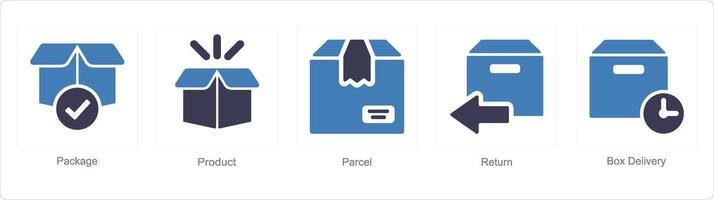 A set of 5 delivery icons as package, product, parcel vector