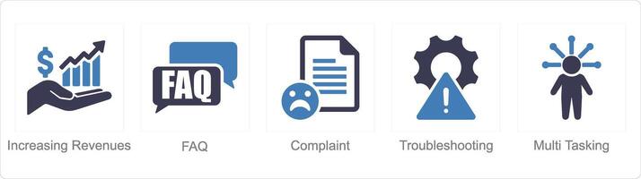A set of 5 Customer service icons as increasing revenue, faq,  complaint vector