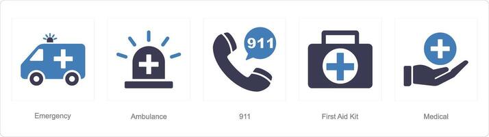 A set of 5 Emergency icons as emergency, ambulance, 911 vector