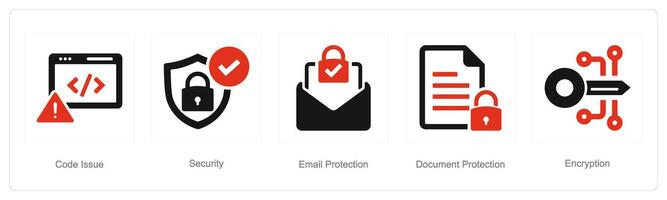 A set of 5 Cyber Security icons as code issue, security, email protection vector