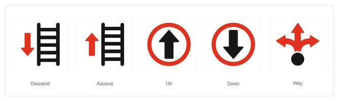 A set of 5 Direction icons as descend, ascend, up vector