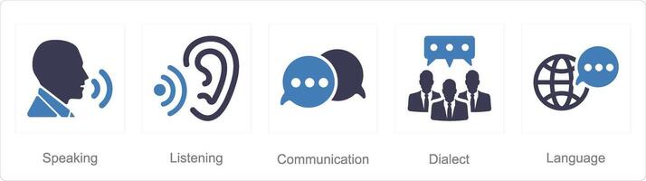 A set of 5 Language icons as speaking, listening, communication vector