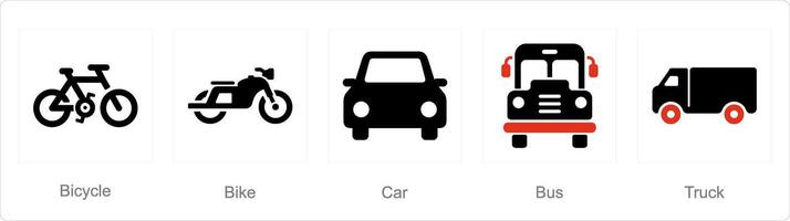 A set of 5 Mix icons as bicycle, bike, car vector