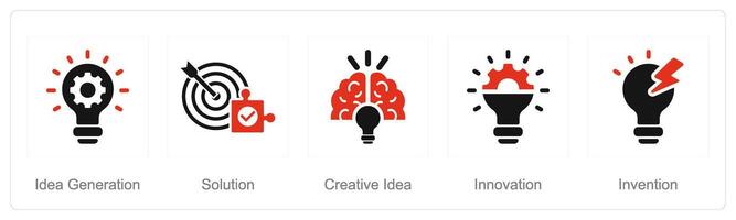 A set of 5 Idea icons as idea generation, solution, creative idea vector