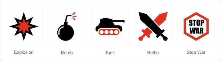 A set of 5 Mix icons as explosion, bomb, tank vector