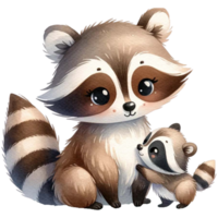 AI generated Mother and baby Raccoon watercolor clipart. Ai Generate png
