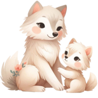 ai gegenereerd moeder en baby wolf waterverf clip art. ai genereren png