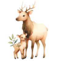 AI generated Mother and baby Elk animal watercolor clipart. Ai Generate png