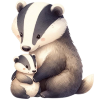 AI generated Mother and baby Badger watercolor clipart. Mother s day concept Ai Generate png