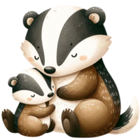 AI generated Mother and baby Badger watercolor clipart. Mother s day concept Ai Generate png